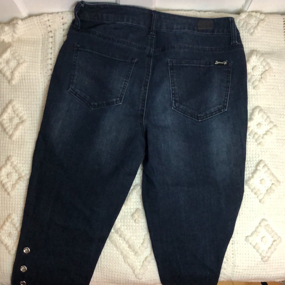 Seven7 Dark Wash Mid Rise Grommet Detail Split Hem Ankle Skinny Jeans Denim 10 - Picture 5 of 11